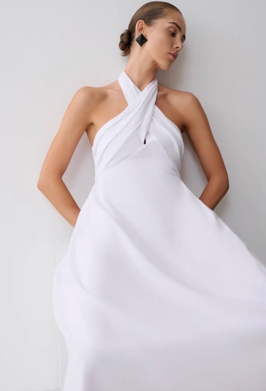 Meshki Rosie Linen Halter Midi Dress - White